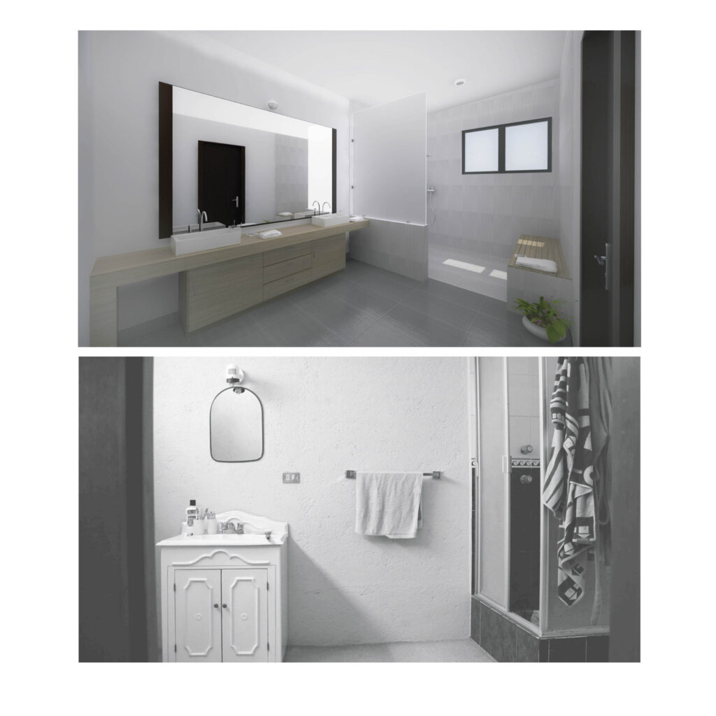 MOLCAJETE Arquitectura _ interiores _ casa yectuani antes y propuesta baño ppal
