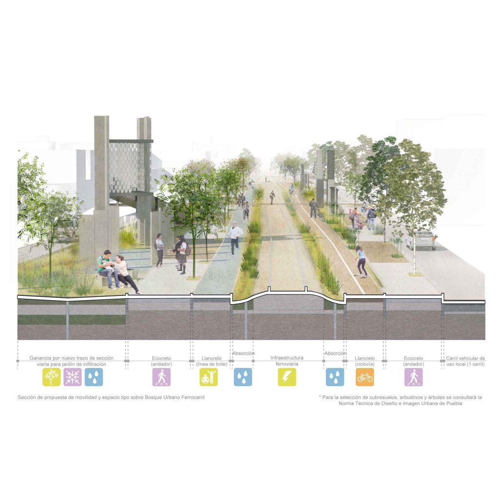 MOLCAJETE Arquitectura _ espacio público _ plan maestro Puente Negro sección calle completa ferrocarril