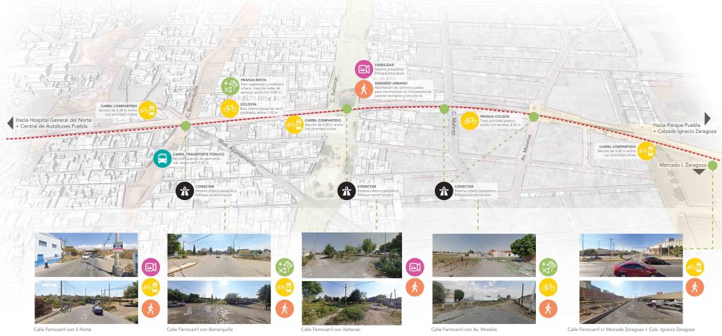 MOLCAJETE Arquitectura _ espacio público _ Calle Ferrocarril Puente Negro: análisis aéreo y a pie del trazo actual de la Calle Ferrocarril