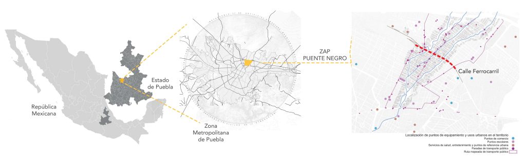 MOLCAJETE Arquitectura _ espacio público _ Calle Ferrocarril Puente Negro: localización de la Calle Ferrocarril
