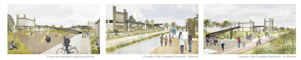 MOLCAJETE Arquitectura _ espacio público _ Calle Ferrocarril Puente Negro: visión serial objetivo de la propuesta de modernización de la Calle Ferrocarril a calle completa